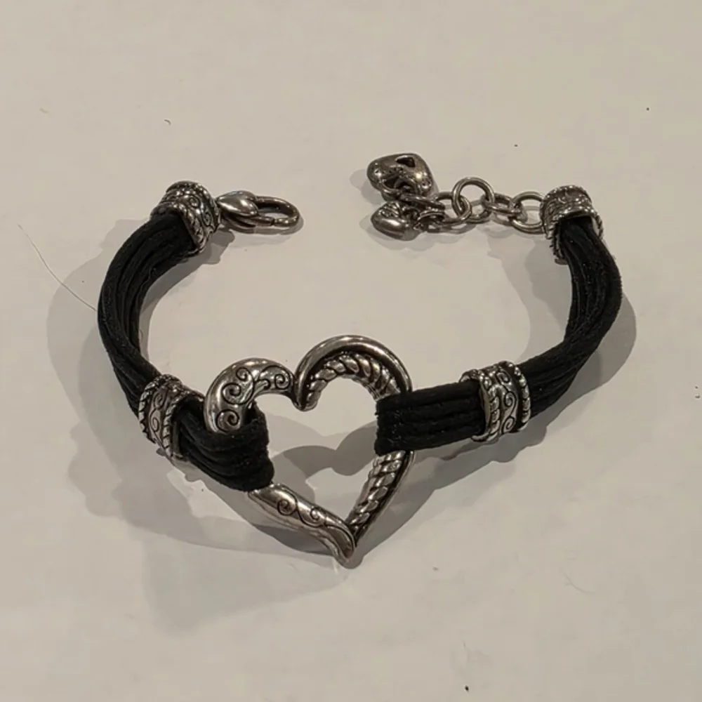 Brighton Open Heart Silver‎ and Black Multi Strand Heart Bracelet